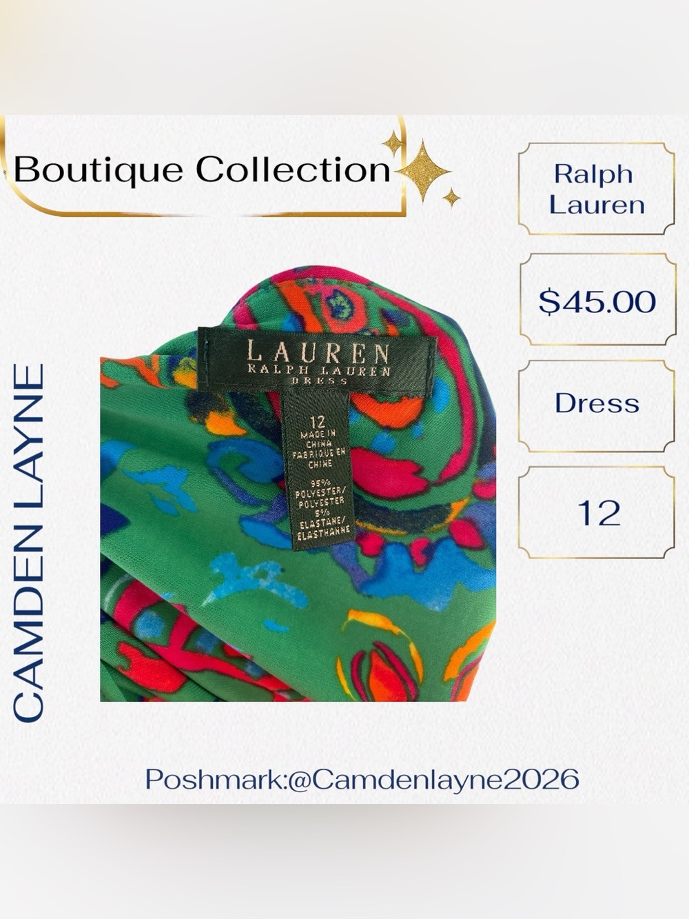 Ralph Lauren Teal Multicolor Abstract V-Neck Mini Dress - Picture 13 of 13